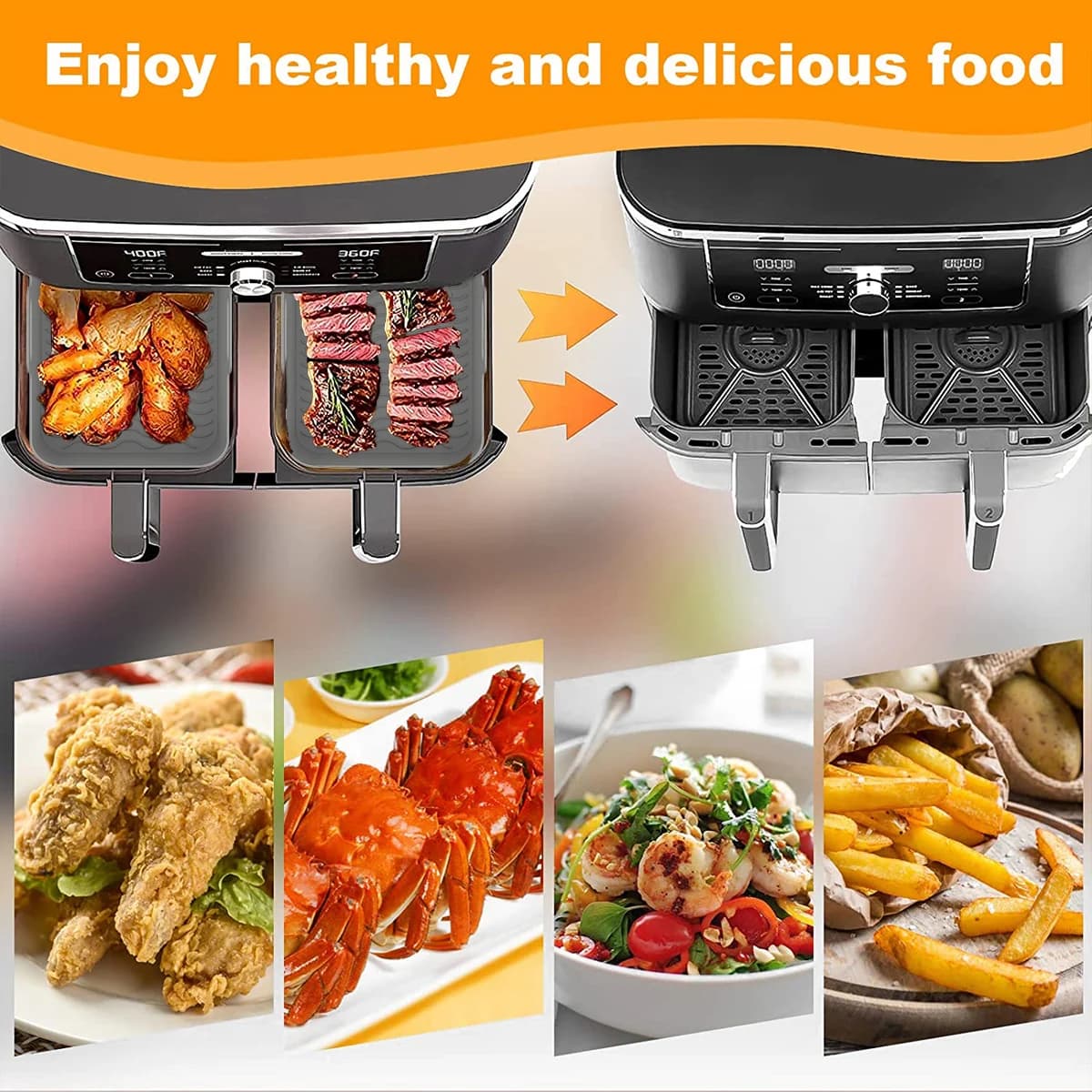 Silicone Air Fryer Liner for Ninja Dual Air Fryer Accessories Reusable Silicone Pot Grill Pan Baking Basket Kitchen Accessories