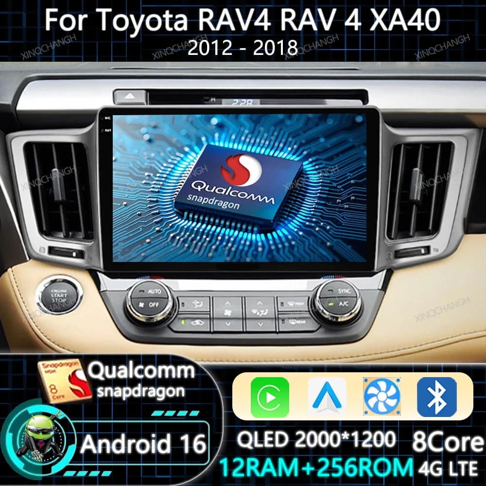 Android 15 Car Radio Carplay Auto For Toyota RAV4 4 XA40 5 XA50 2012 - 2018 BT QLED 2DIN 4G WIFI Head Unit GPS Qualcomm BT GPS