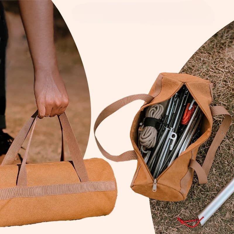 Borsa portaoggetti cilindrica per accessori da campeggio all'aperto, funi per tenda, picchetti e attrezzi