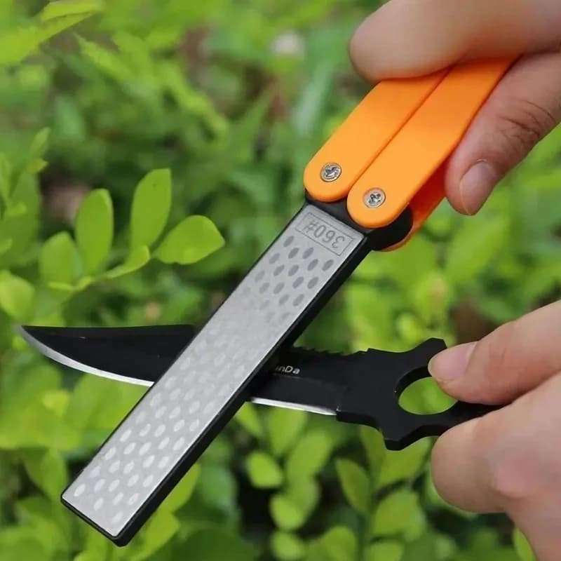 1PCS Portable Folding Pocket Knife Sharpener with Double Sided Diamond Sharpening Stone for Outdoor Use