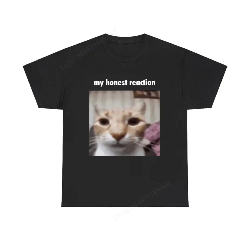 Plus Size My Honest Reaction T-shirts Funny Cat Printed TShirts Women Casual Short Sleeve Tee Woman's Joke Humor Summer Clothing