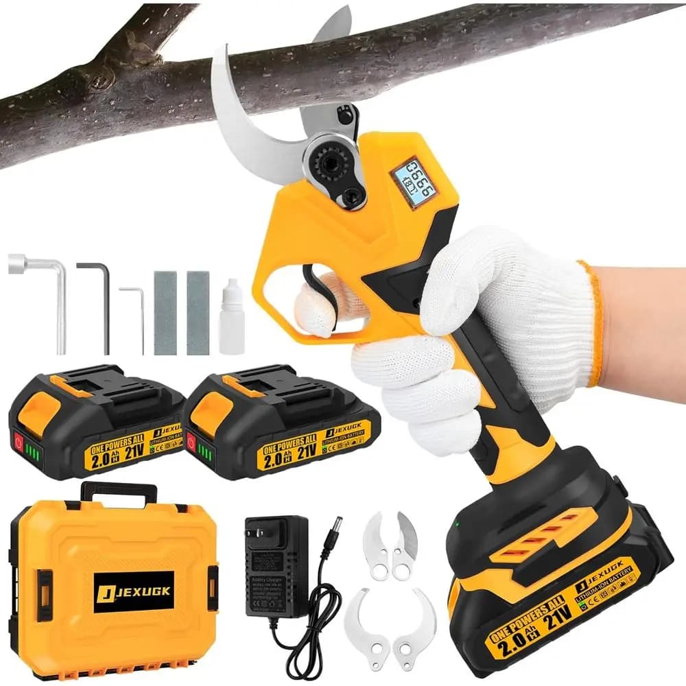 Forbici Elettriche Potenziate da 1.6 kW con 2 Batterie da 2.0Ah, Display LCD, Lame SK5 e Pietra Affilacoltelli per Giardinaggio Professionale