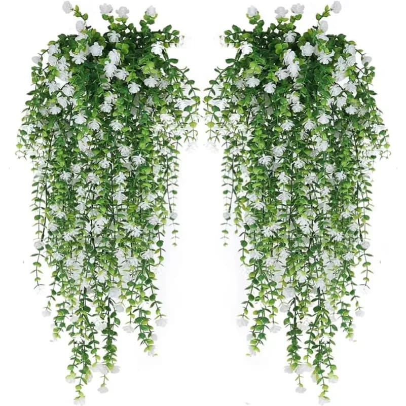 2/4Pcs Artificial Hanging Plants Faux Eucalyptus Leaves Green Vine UV-Resistant Plastic Plants for Home Gardens Wedding Decor