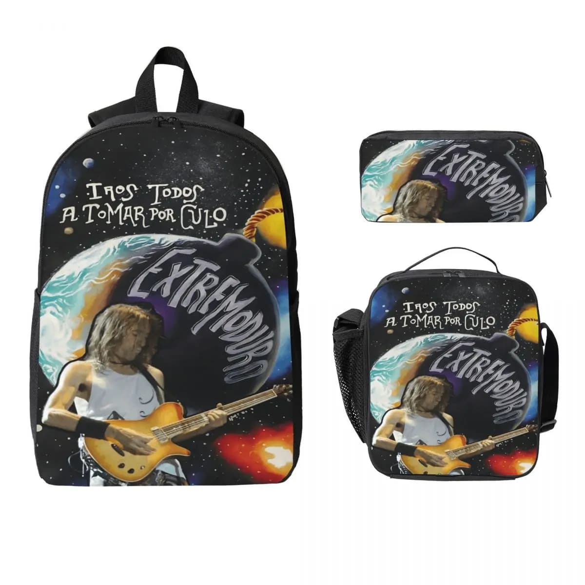 Set di borse da scuola Extremoduro Rock da 3 pezzi per bambini, astucci, set di zaini con scatola per il pranzo, per studenti delle scuole
