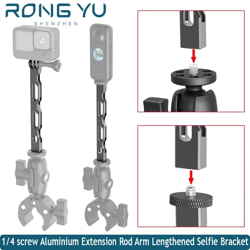 1/4 vite di Alluminio Asta di Prolunga Braccio Allungato Selfie Staffa Per insta360 X3 X4 X5 Gopro 13 12 11 10 DJI Action 5P 4/3 fotocamera