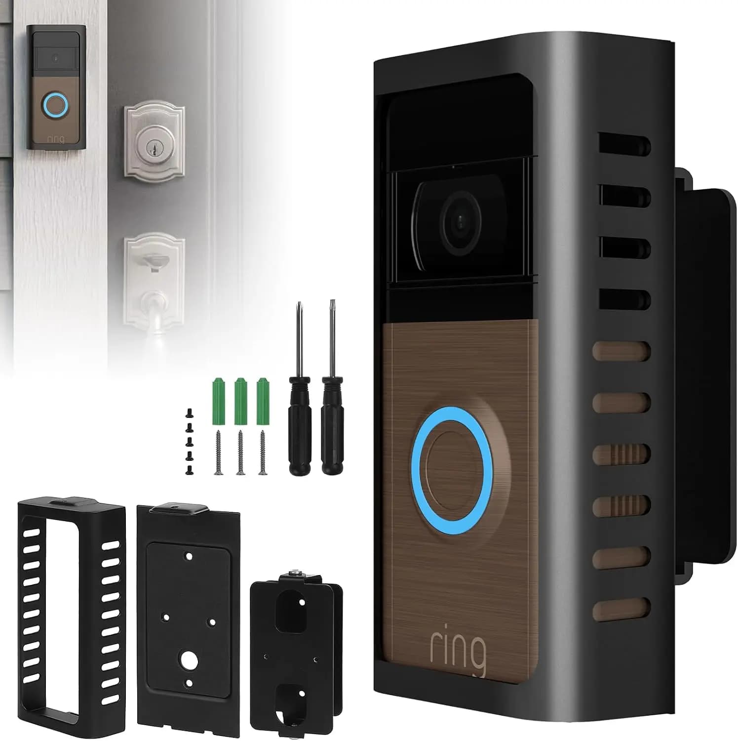 Steel Metal Ring Doorbell Mount with Adjustable Angle (45-135°) Anti-Theft Bracket for Ring Video Doorbells