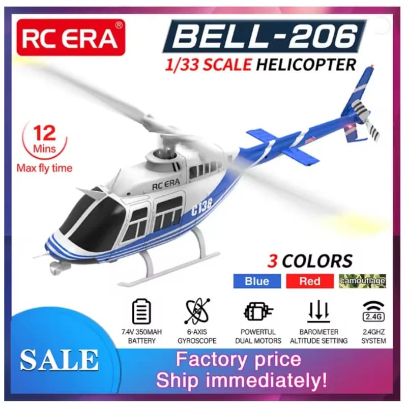 (Special Price) RCERA RC Helicopter 1:33 Bell-206 Aircraft C138 6CH 6-axis Gyro Remote Control Plane
