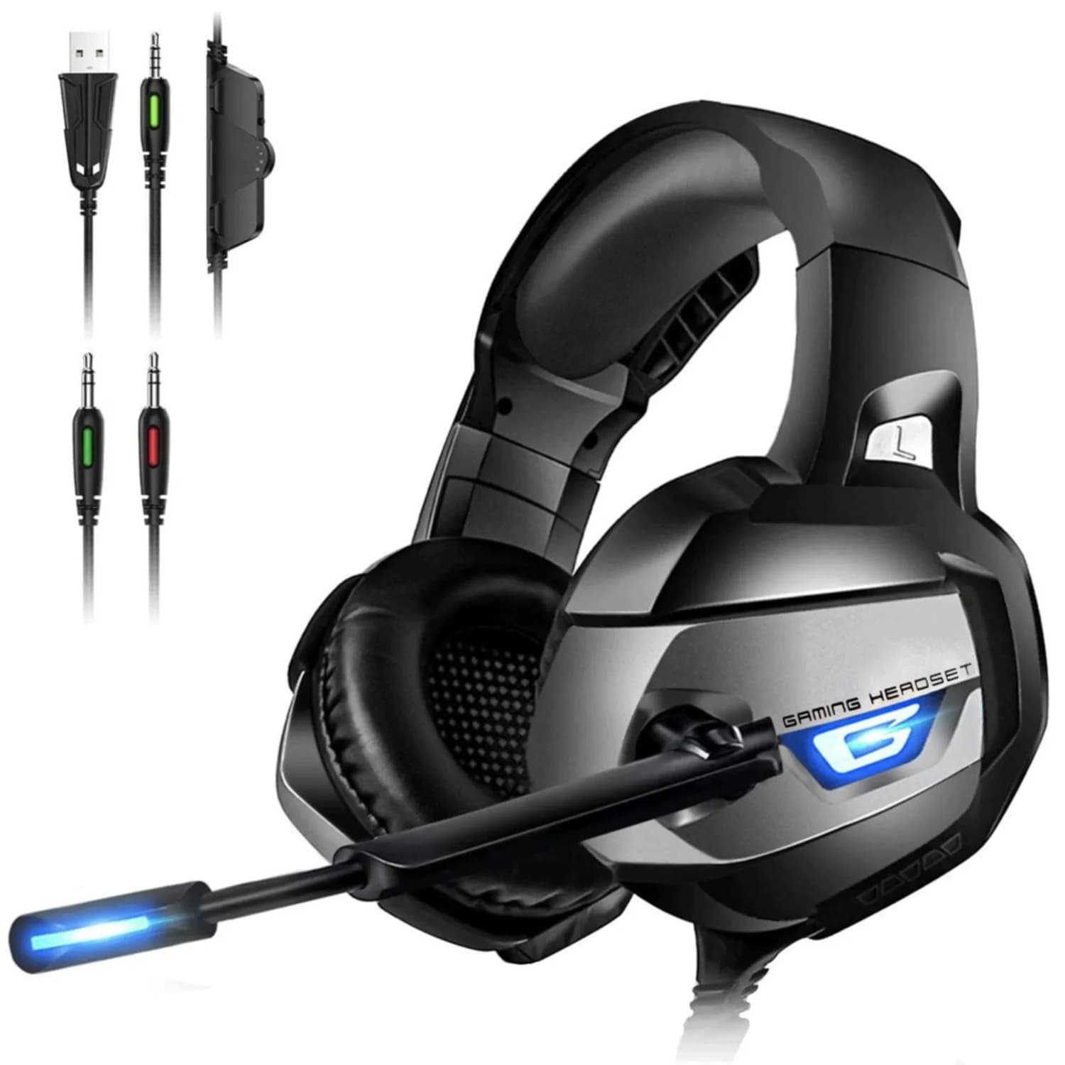 Involving gaming headphones with surround sound 7.1, noise cancelling microphone, RGB light, memory-compatible earphones - PS4, PS5, X