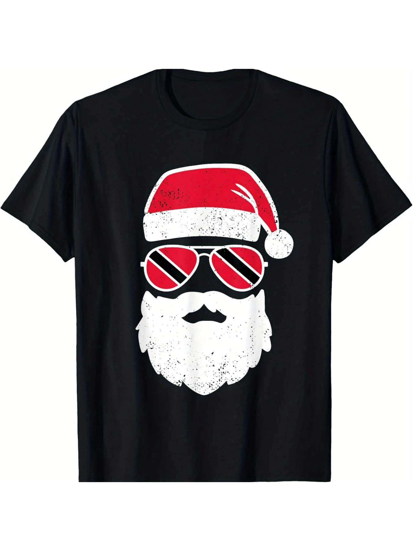 T-shirt a maniche corte da uomo e da donna con design a forma di occhiali da sole e barba, girocollo nero