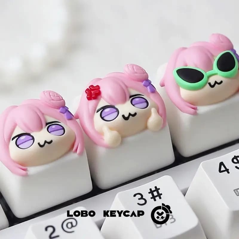 Keycap Artigianale in Resina a Forma di Ragazza Anime con Capelli Rosa e Decorazione a Rosa, Tasto ESC Personalizzato per Tastiera Meccanica, Regalo per Setup Gaming