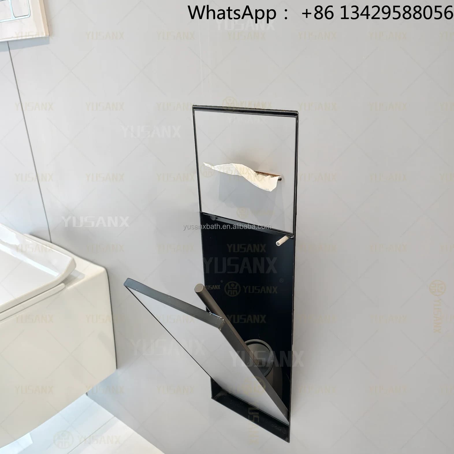 Recessed Design Stainless Steel 304 Toilet Paper Roll Holder and Toilet Brush Holder Hidden Storage Cabinet for Hotel Bathroom