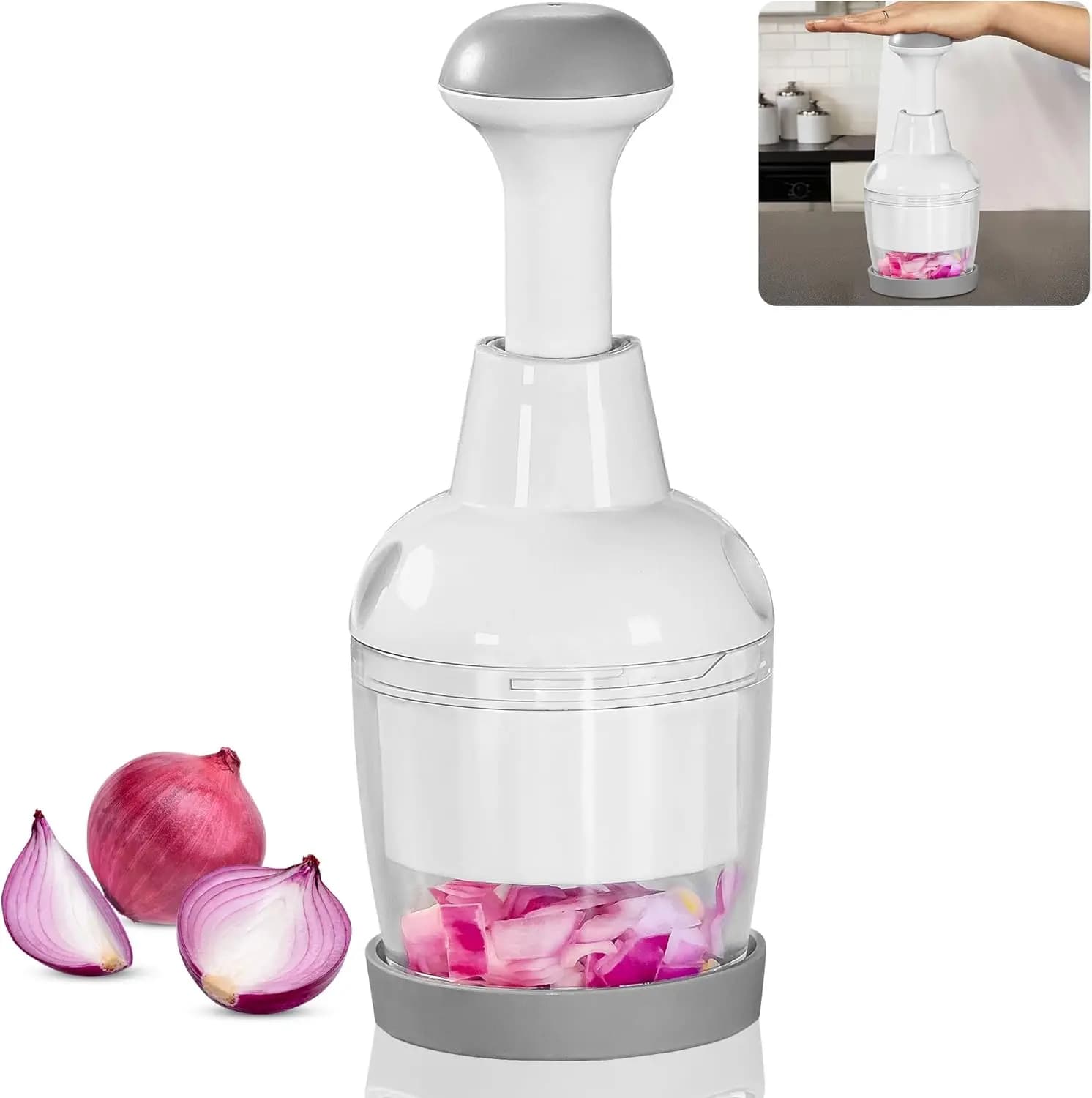 Tritatutto Manuale in Acciaio Inox con Contenitore, Lavabile in Lavastoviglie, Facile da Pulire per Verdure, Aglio, Noci