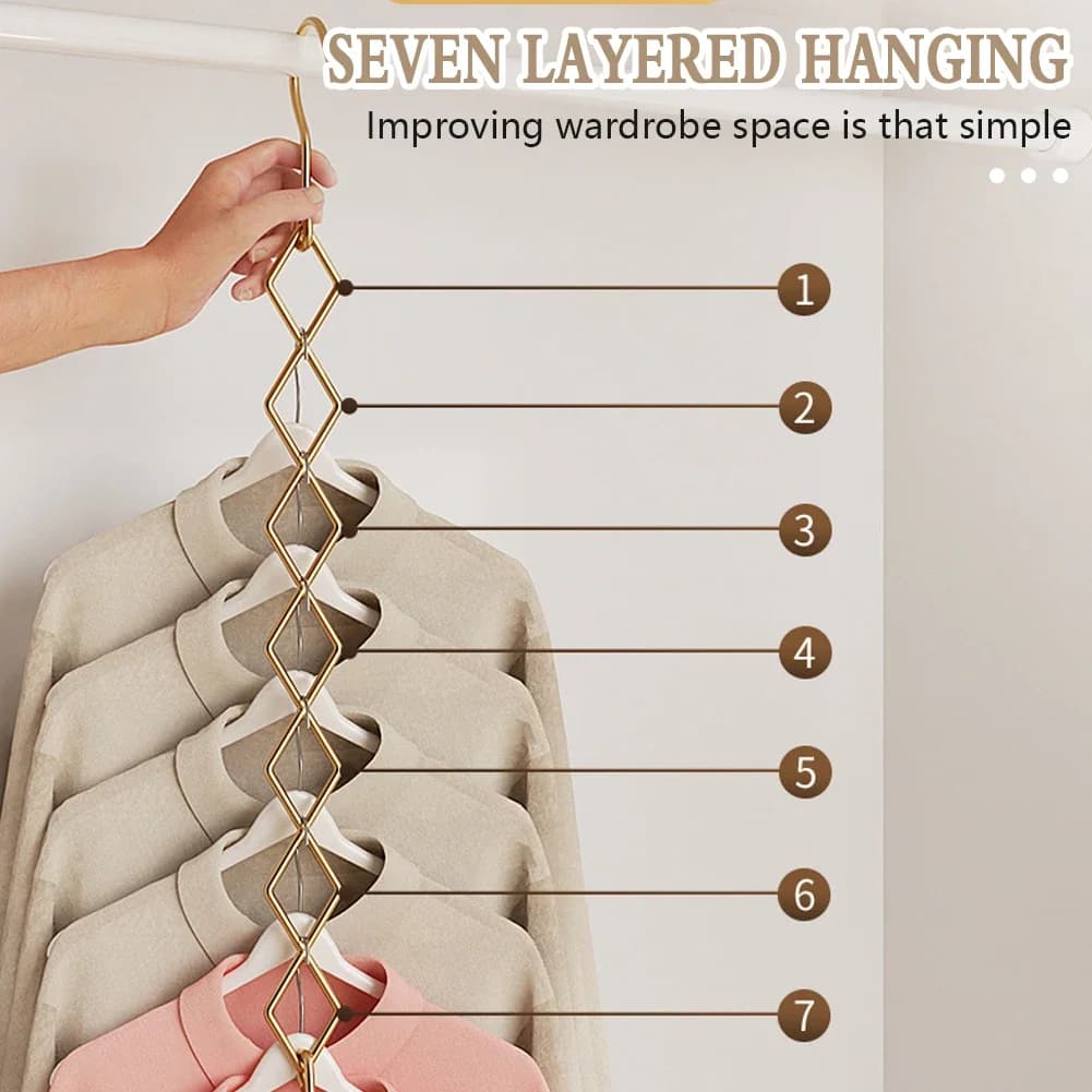 yes2x Magic Space Saving Clothes Hangers,Foldable Closet Organizer,Wardrobe Clothing Cascading Rack 7 Slots for Pants Dresses Co