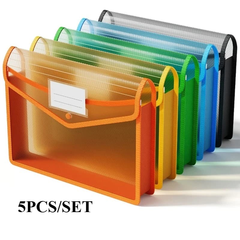 Borsa per documenti con bottoni in PP trasparente A4 da 5 pezzi/set Custodia per documenti addensata con design legato sul bordo per riporre cartelle - Durevole