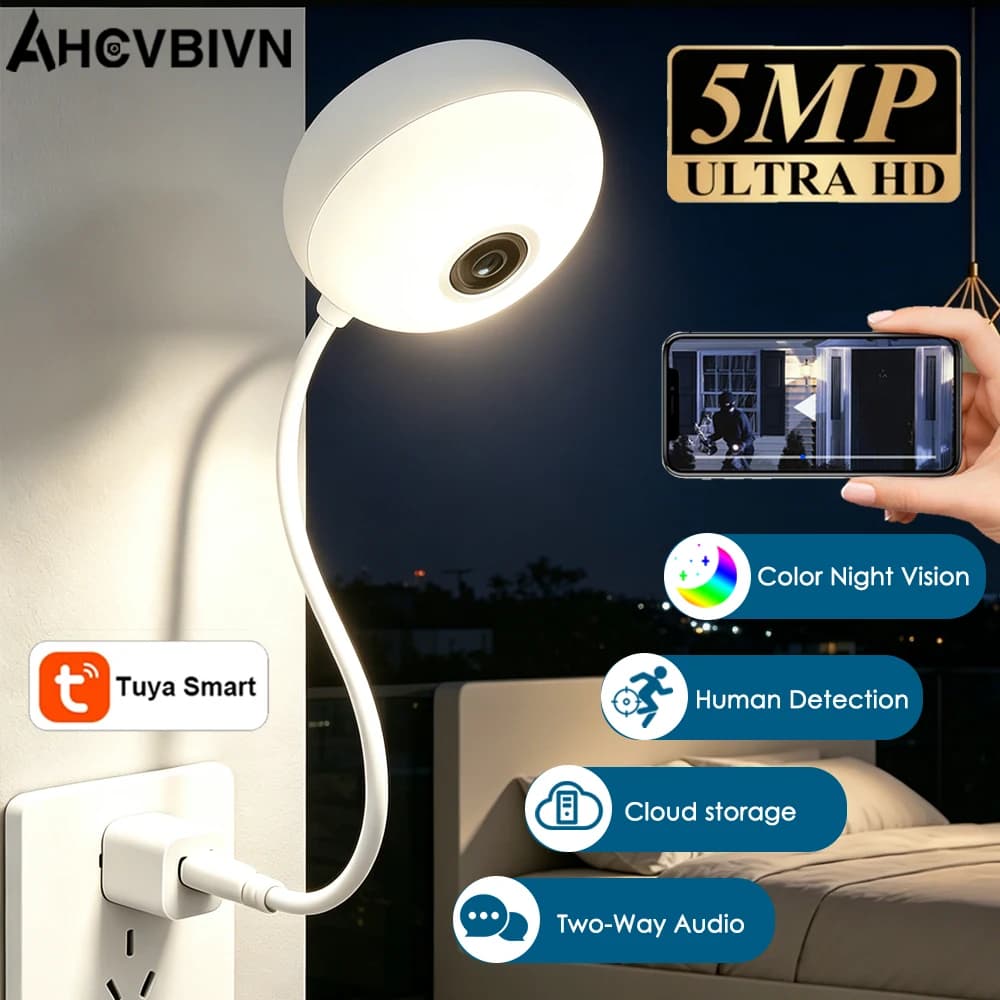 Telecamera WiFi Mini TUYA App, Webcam USB HD, Telecamera di Sicurezza Domestica IP, Rilevamento Umano, Comunicazione Bidirezionale, Monitor per Bambini e Animali Domestici