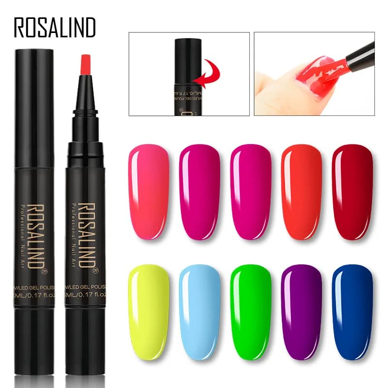 ROSALIND penna per unghie gel 5ml topcoat per nail art a lunga durata penna per unghie dipinta lampada UV LED forniture per unghie fai da te.