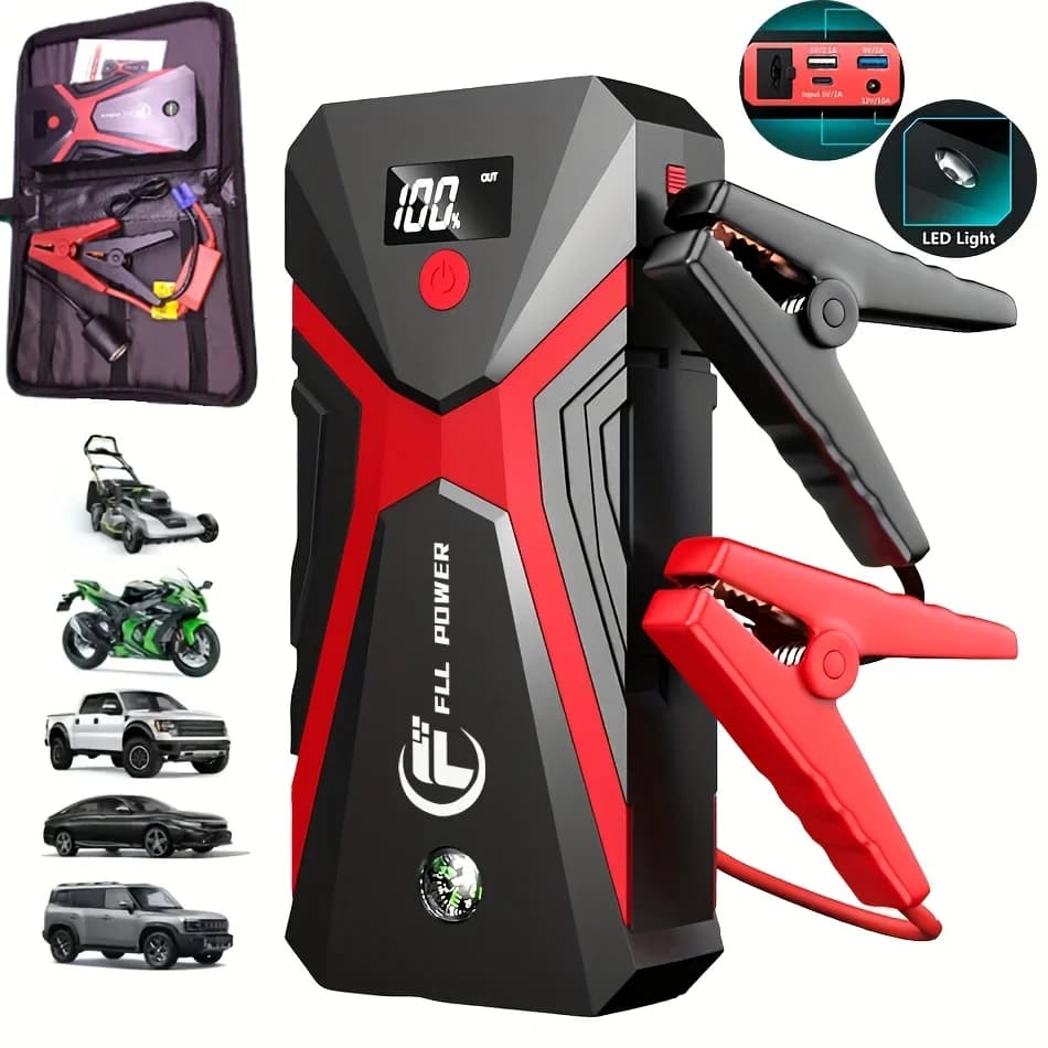 Avviatore di Emergenza Portatile per Auto, Capace di Avviare Veicoli a Benzina e Diesel da 12V con 1600A/3000A/3500A, Dotato di Porte di Ricarica USB e Torcia LED