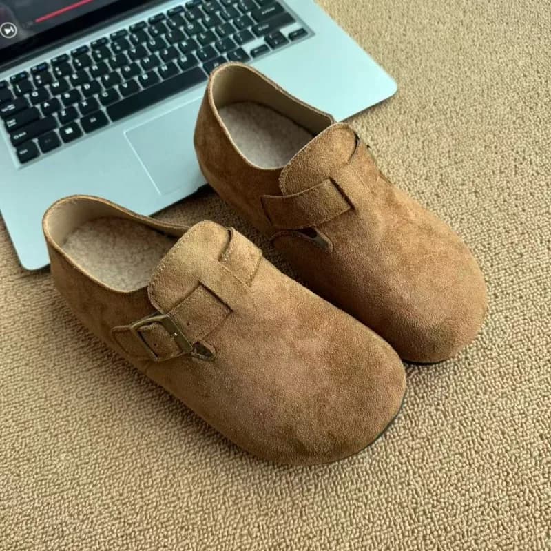 Style Women's Shoes With Thick Sole Wooled Moccassini Warm ispessiti Pumps Deep Buckle Belt casual shoes Zapatos De Mujer