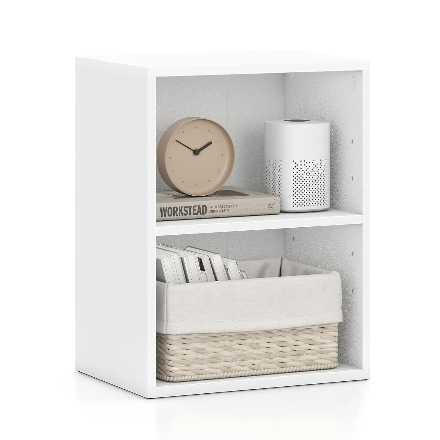 Libreria in Legno a 2 Cubi con 2 Ripiani Regolabili, Piccolo Organizzatore Autoportante per Soggiorno, Ufficio, Studio, Personalizzabile