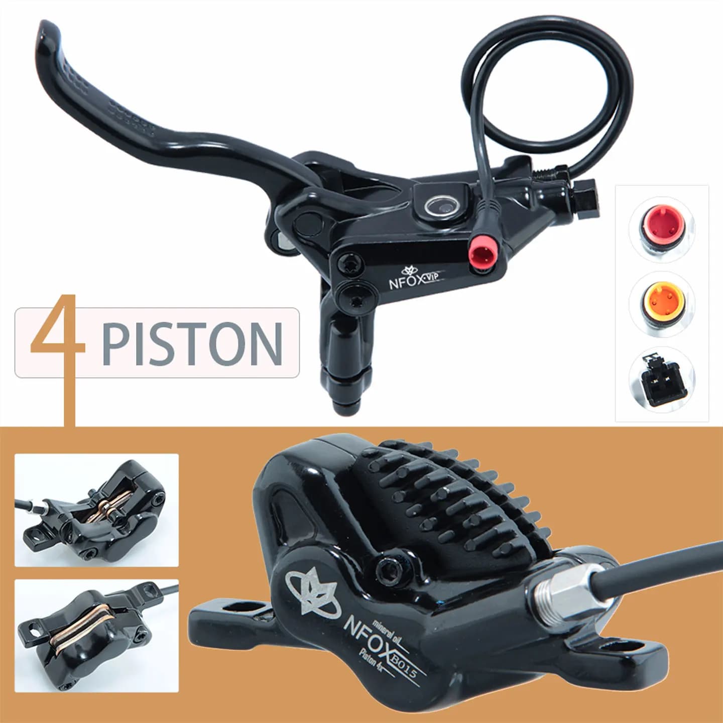 NFOX B015 4-piston Disc Hydraulic Brake E-bike Folding Mountain Bike Bicycle Power Off Black Red 160 180 203 roto Split Tube New