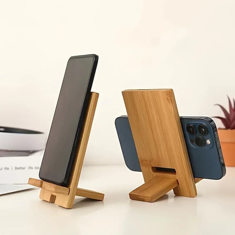 1pc Bamboo Phone Stand, Universal Smartphone Holder, Tabletop Desk Organizer Charging Station, Clip Holder Mounting