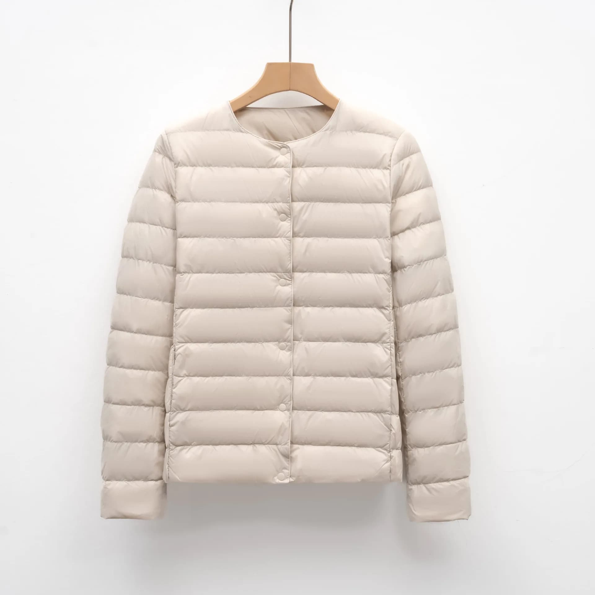 Pingle Lake Giacca Imbottita Leggera a Collo Tondo e Maniche Lunghe, Capospalla Caldo Monocolore da Donna, Nuovo Stile Autunno Inverno
