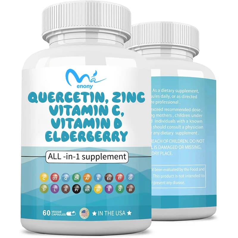 Quercetin, zinc, vitamin C, supplement for the support of the immune system, containing equinacea, ginger, bromelin, 60 vegetarian capsules