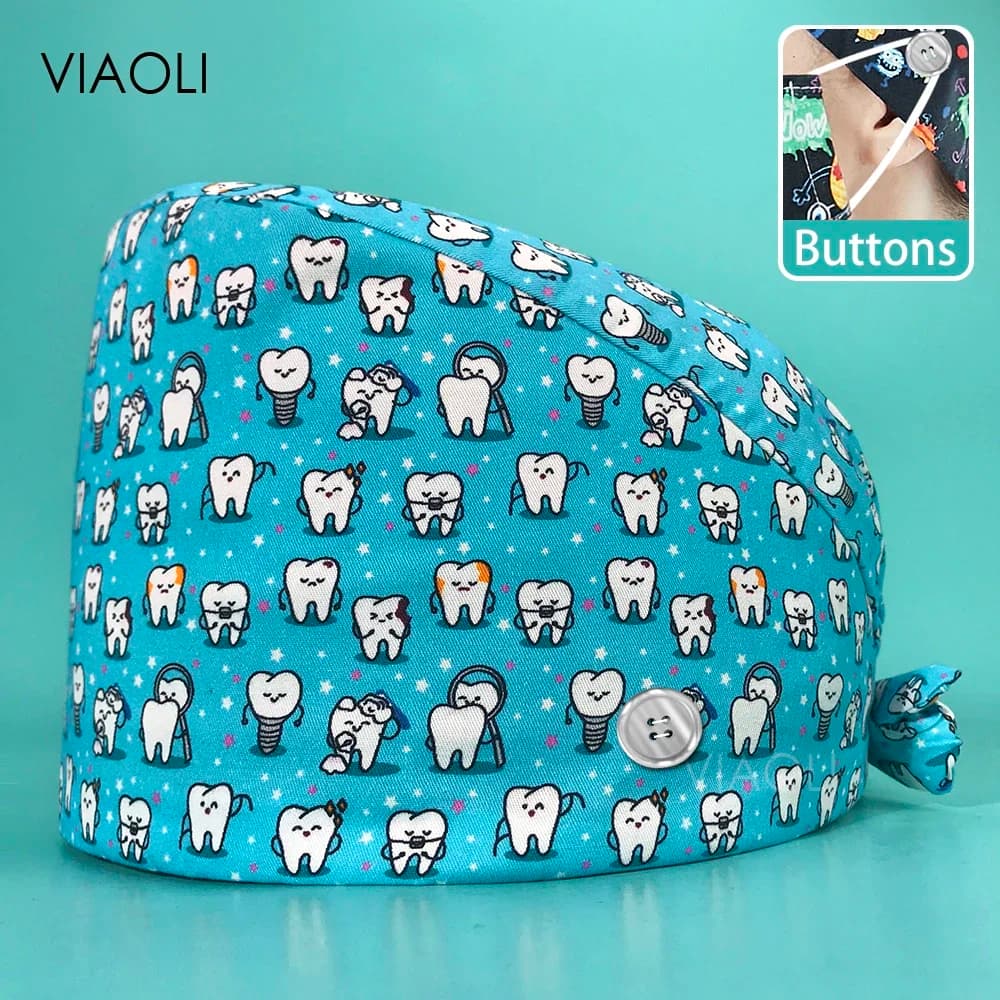 Tooth Dentist Scrub Caps Dental pattern Printing Scrubs Hat for women surgicals hat women's operating room hat