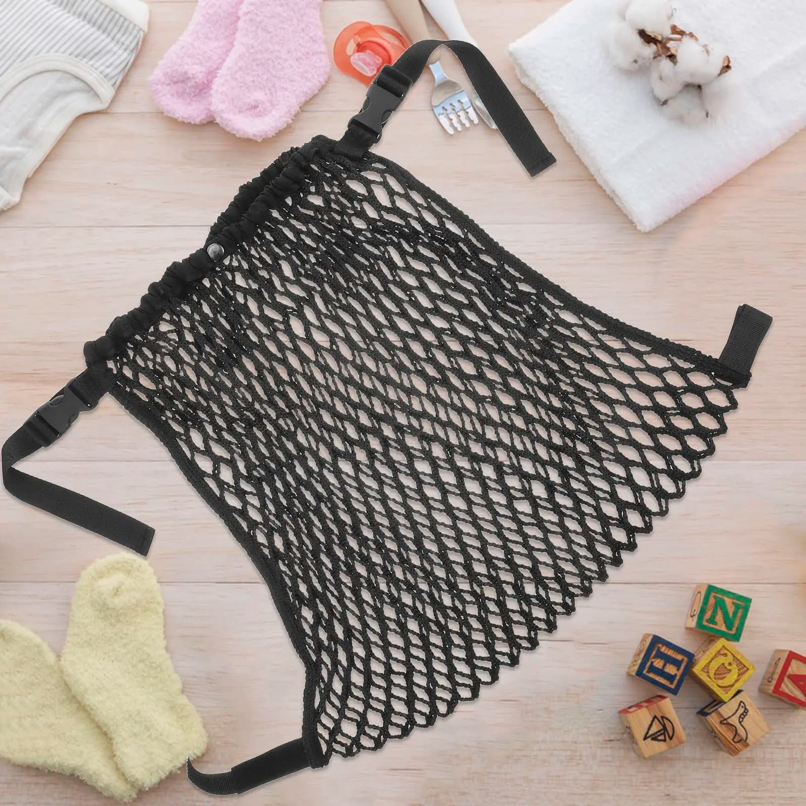 Borsa organizer per passeggino a doppio strato in rete di poliestere, grande spazio di archiviazione, tasca universale portaoggetti per passeggino
