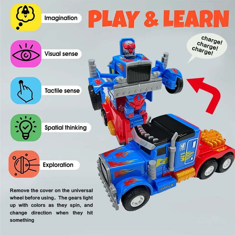 Robot di deformazione del trattore giocattolo da passeggio universale per bambini, suono e luce, deformazione automatica, regalo perfetto per i bambini