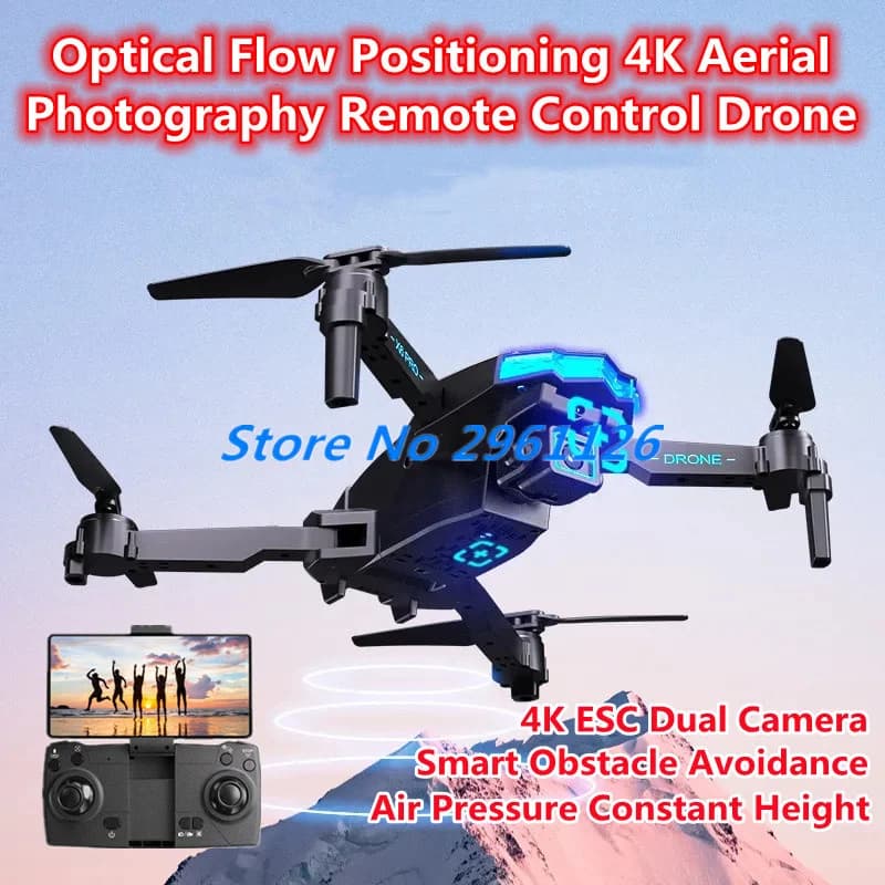 Drone RC con Posizionamento Ottico, Fotografia Aerea 4K, Controllo Remoto, WIFI FPV, Altezza Fissa a Pressione d'Aria, Doppia Fotocamera ESC