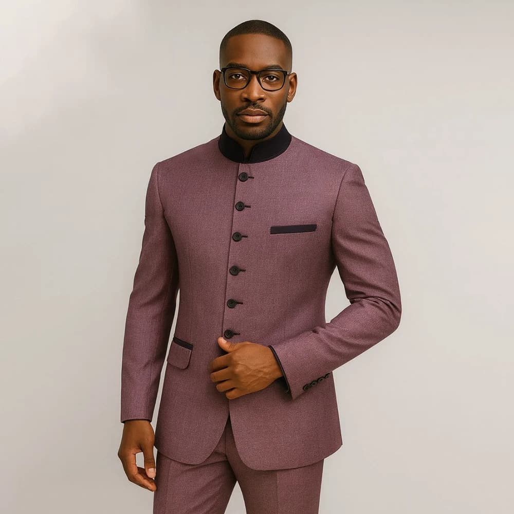 Abiti da uomo formali Tinta unita Chic monopetto Stand Risvolto Slim Fit 2 pezzi Giacca Pantaloni Set Abiti maschili personalizzati