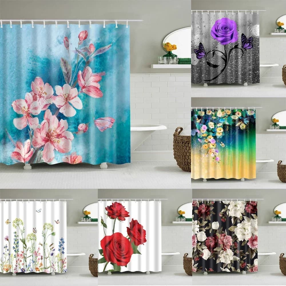 Set di tende da doccia con girasole rosa, piante, decorazioni per il bagno, tende da bagno per la casa, tende da bagno con gancio cortina de la ducha