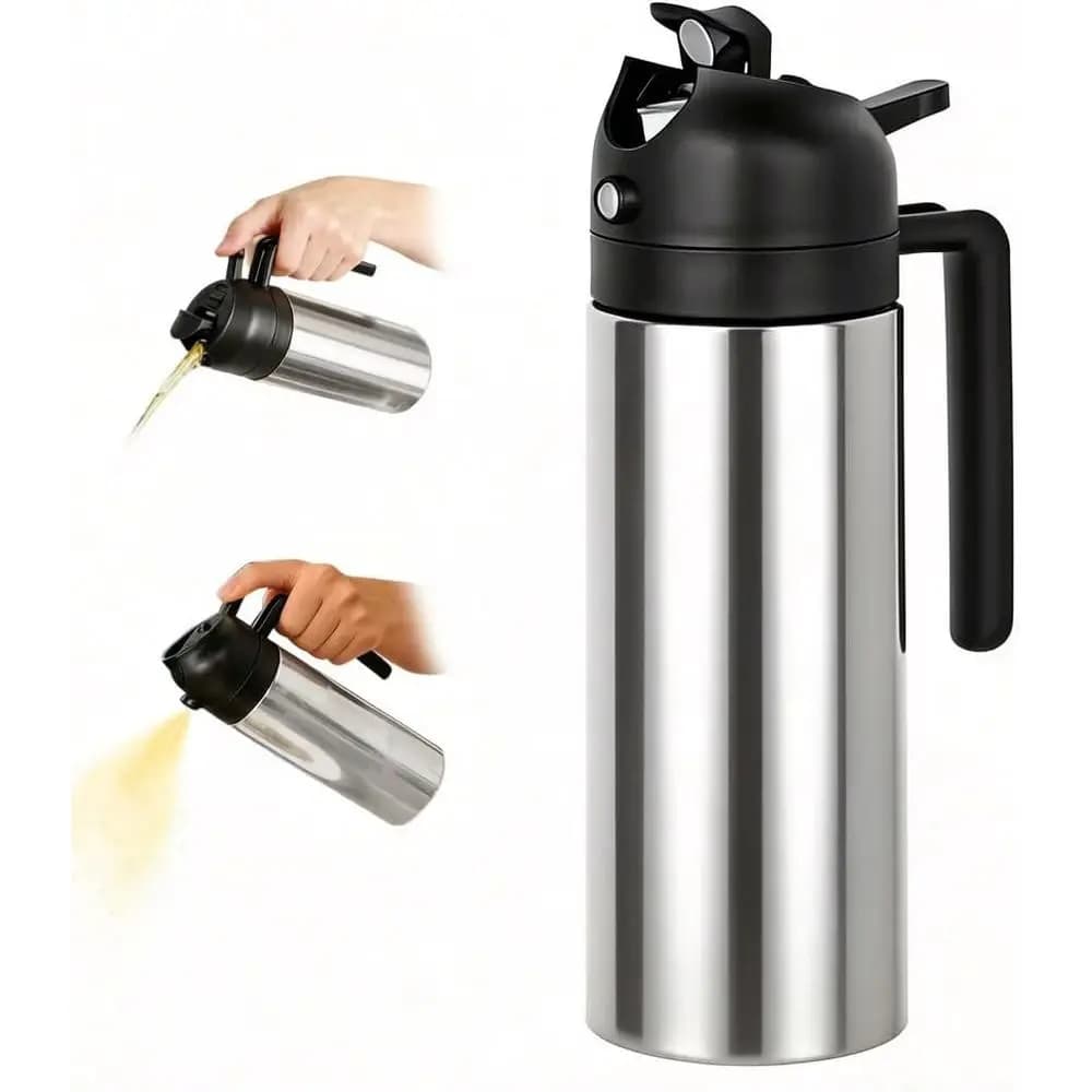 Dispenser e Spruzzatore d'Olio a Doppia Funzione, Bottiglia in Acciaio Inox da 16oz per Cucina, Cottura, Friggitrice ad Aria, Barbecue, Insalate e Pasticceria