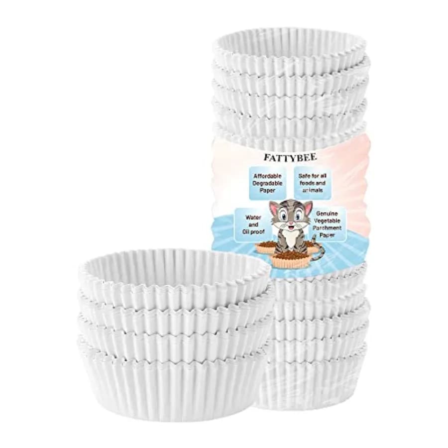FattyBee 200 Pcs White Disposable Pet Feeding Bowls Liner, Small Paper Bowls for Cat Dishes, Wet Food, Feral Cat Feeding Statio