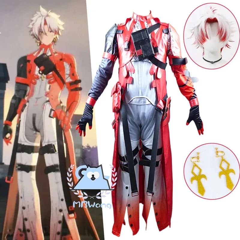 Gioco Wuthering Waves Cicatrice Costume Cosplay Parrucca Orecchini Uomo Donna Halloween Party Carnevale Uniforme Abiti Accessori Capelli bianchi