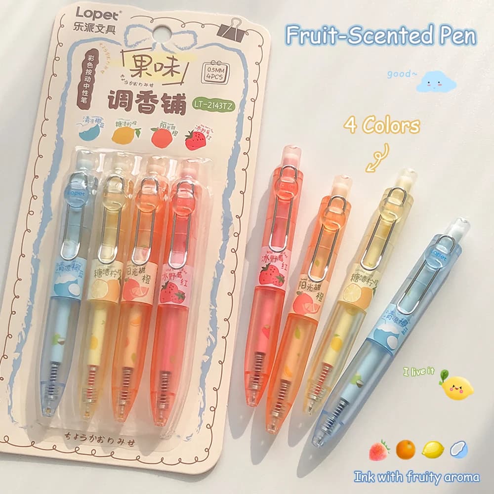 4 pezzi/set penne gel colorate profumate alla frutta creative penne tascabili corte portatili da 0,5 mm per cancelleria per prendere appunti per ufficio scolastico