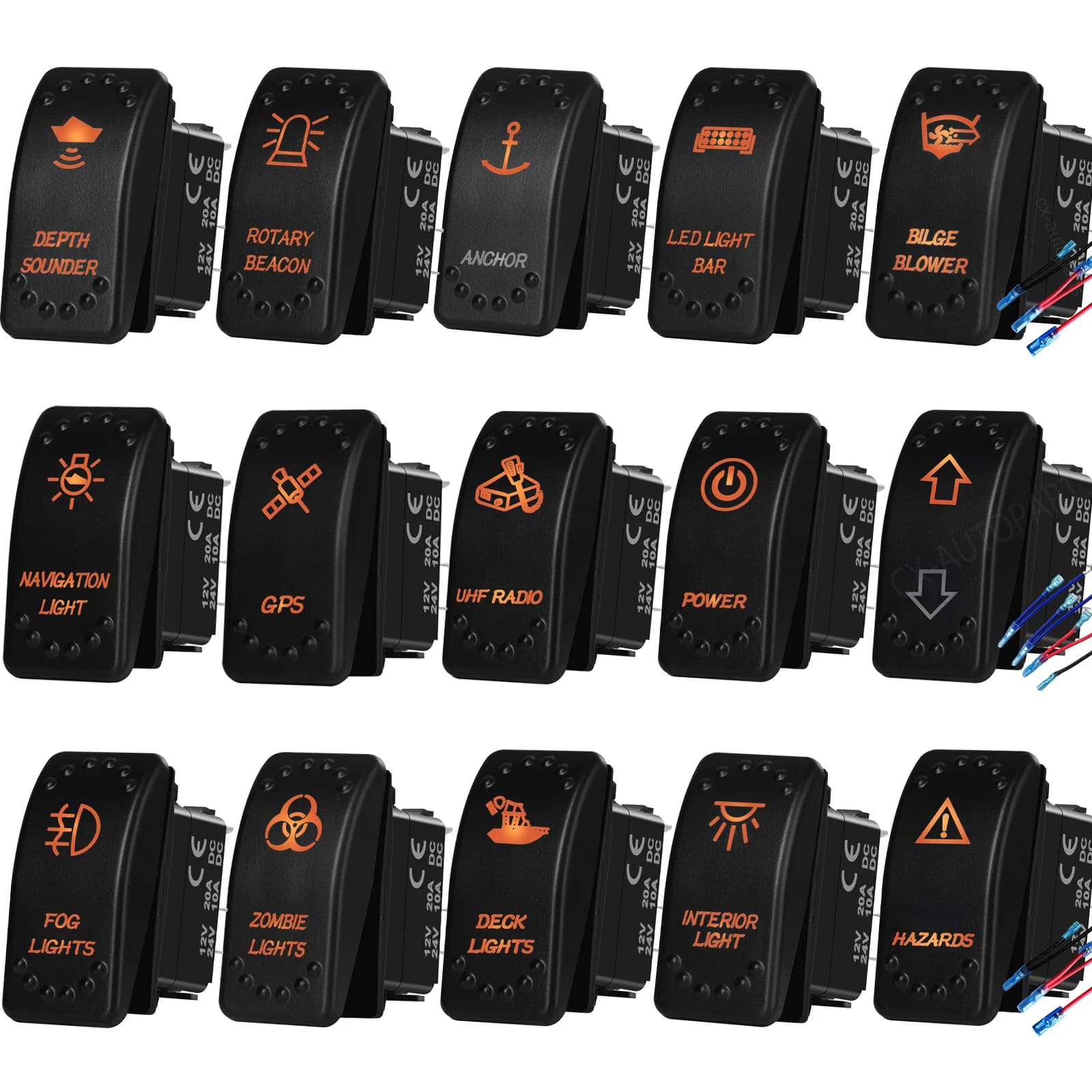 Interruttore a bilanciere per imbarcazioni marine, interruttore a levetta momentaneo per ventilatore di sentina, interruttore a levetta momentaneo per ancora, LED ambra con cavo, impermeabile IP66