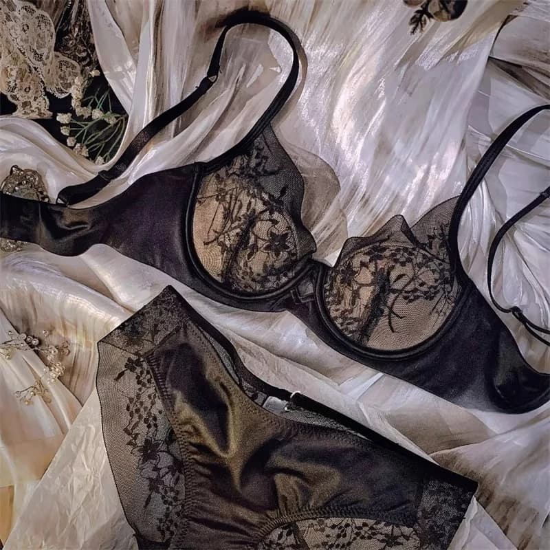 Completo Intimo Donna in Pizzo Francese con Reggiseno a T-Shirt Senza Ferretto, Supporto Sollevante, Effetto Rassodante Anti-Cedimento, Coppe Grandi, Modellante, Traspirante, per Uso Quotidiano