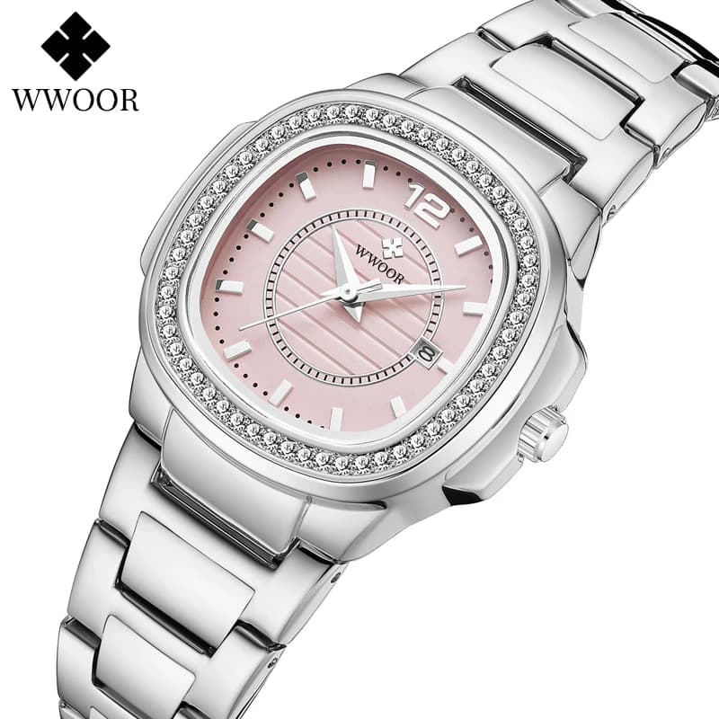 WWOOR Orologi da donna originali Orologio elegante con diamanti di lusso per donna Orologio da donna al quarzo impermeabile in acciaio inossidabile con data