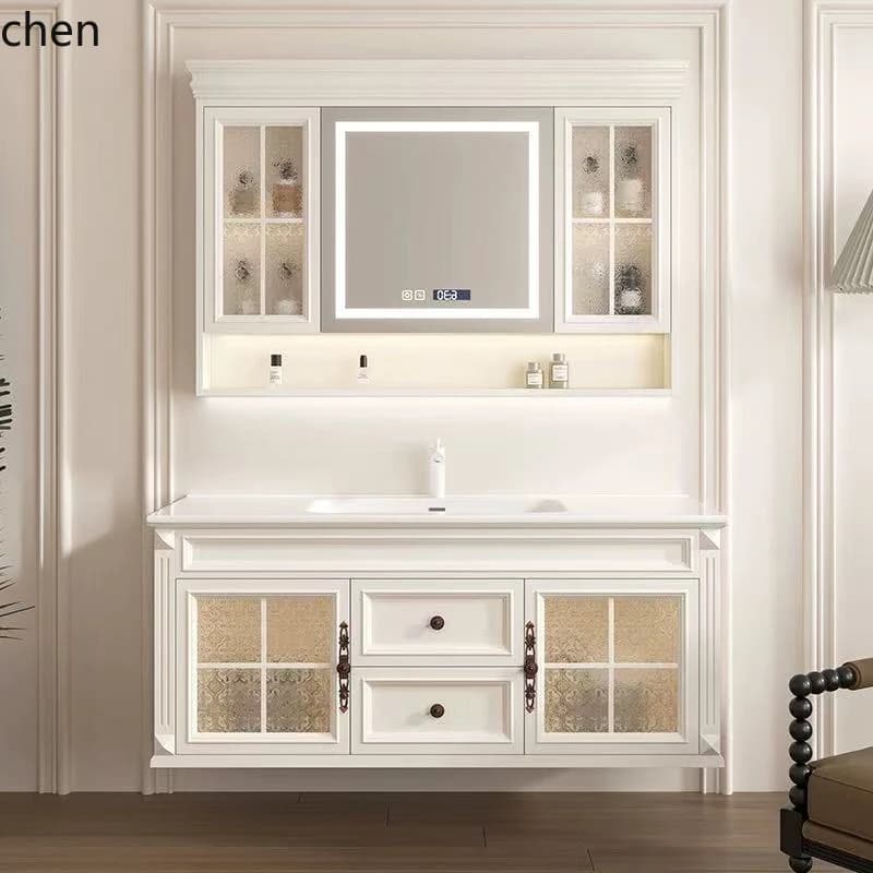 Combinazione di mobili da bagno ZML Lavabo da bagno americano Mobiletto lavabo dal pavimento al soffitto Mobiletto a specchio intelligente