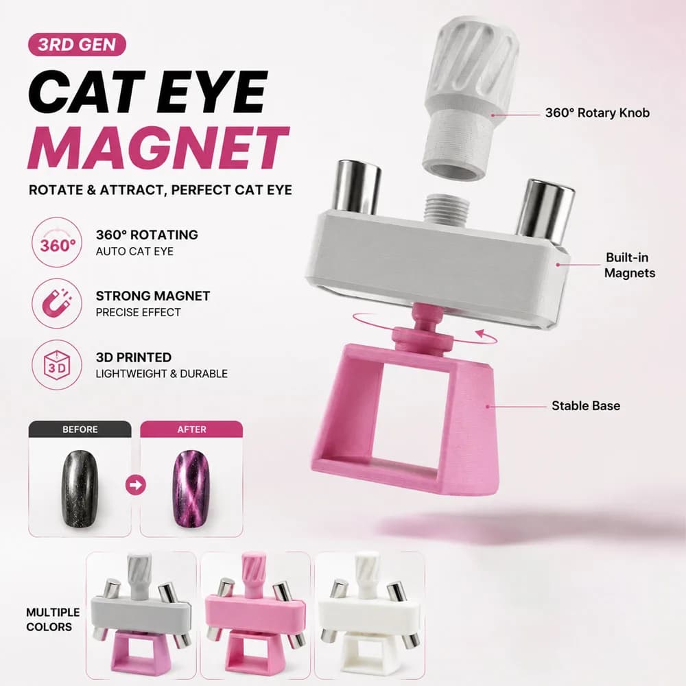 Rotatable Magnet Cat Eye Nail Art Tool 3D Printing Automatically Forms Perfect Cat Eye Streaks For Magnetic UV Gel Polish