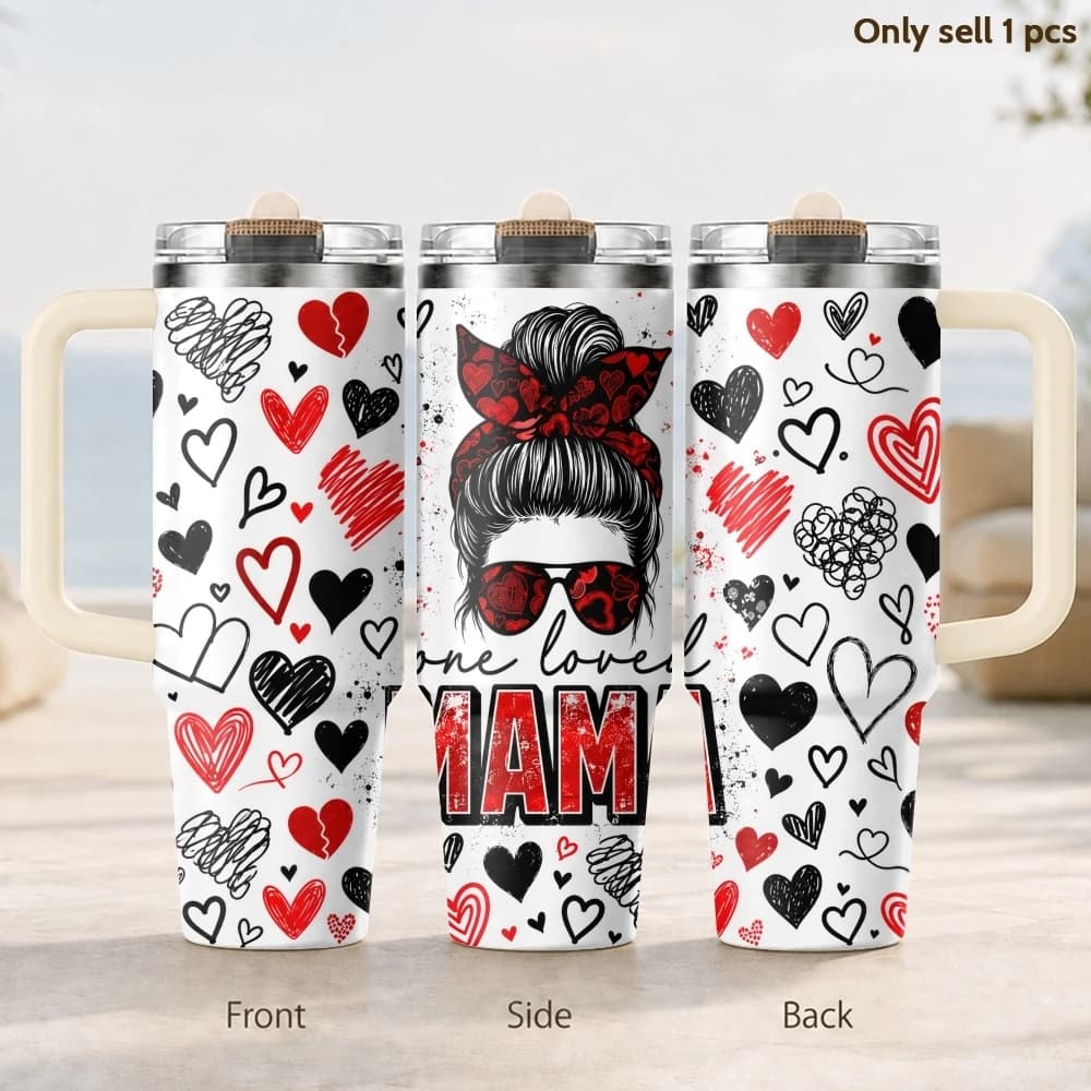 One Loved Mama Vacuum Flasks 40oz 3rd Gen Vacuum Insulated Stainless Steel Car Tumbler Cup with Handle Straw Lid