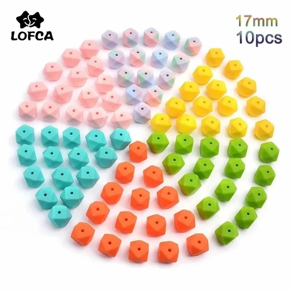 LOFCA 10 pz/lotto 17mm Esagono Perle di SiliconeCollana BPA libero Perline di Silicone FAI DA TE Portachiavi Perline Accessori Dei Monili