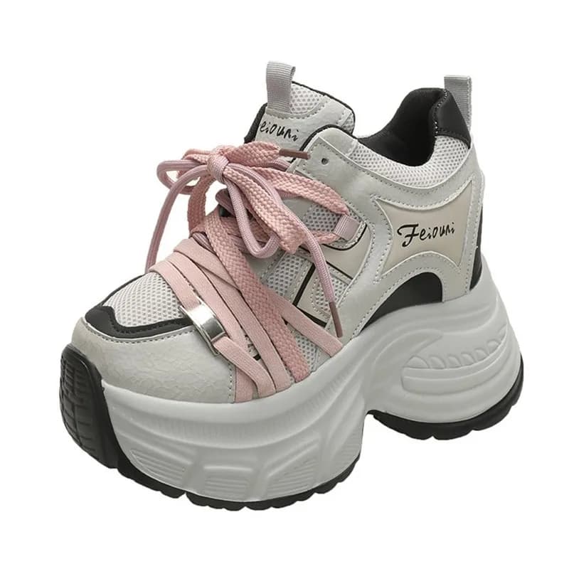 Womens Chunky Sneakers 2025 Autumn New Versatile Casual Sports Shoes 10CM Thick Sole Breathable Mesh Summer Dad Shoes High Heels