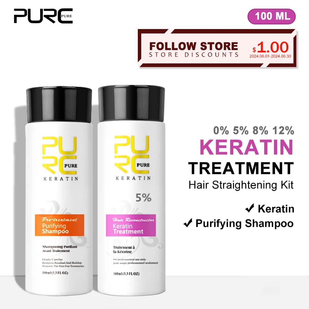 PURC Set of Brazilian Keratin Shampoo Smooth Treatment for Hair Repair Crew Damage Products for Smooth Hair Care 100ml