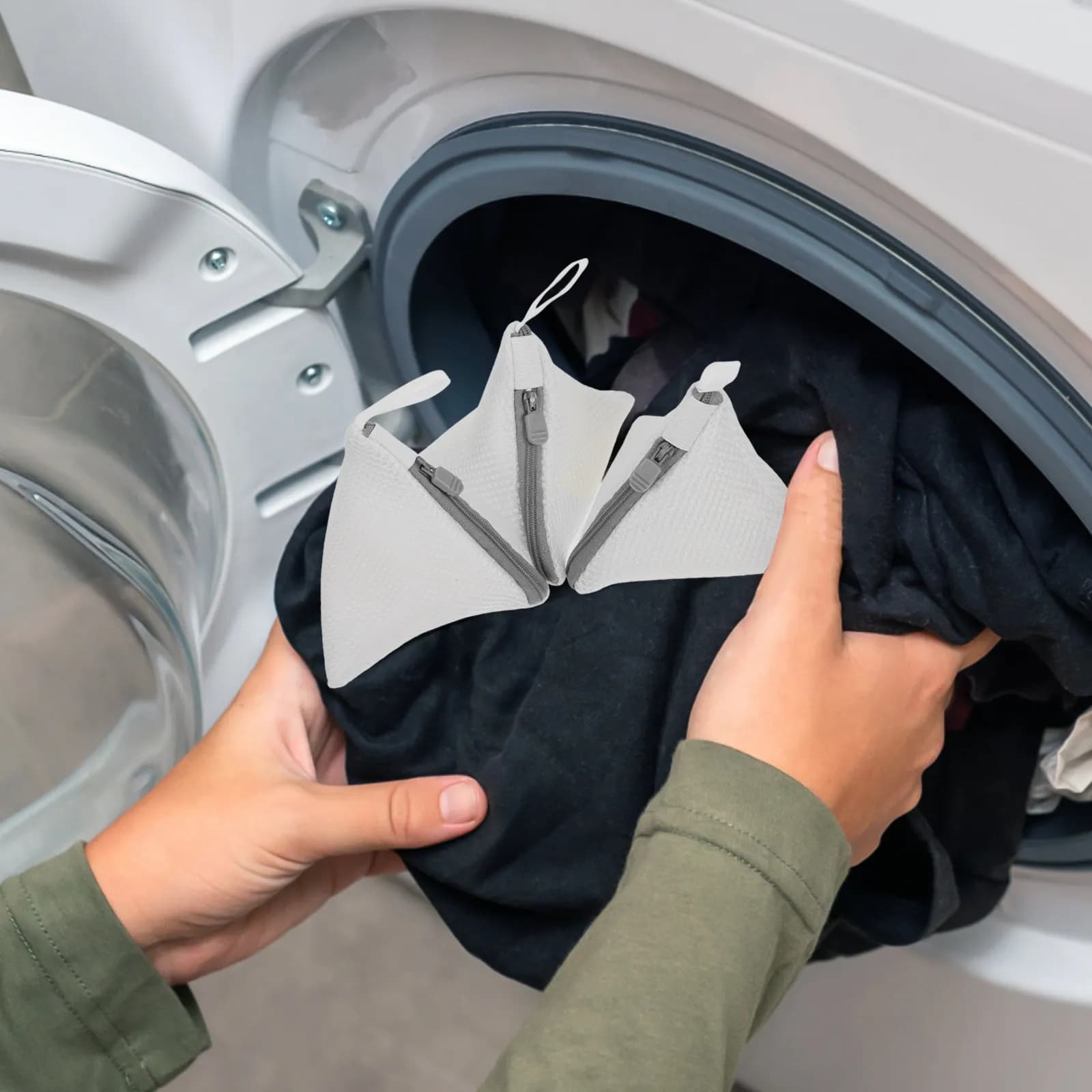 Set of 3 Bucato Network Bags with Hinge, Organizer Compact for Washing Machine, Protects Underwear, Socks and Delicate Fabrics