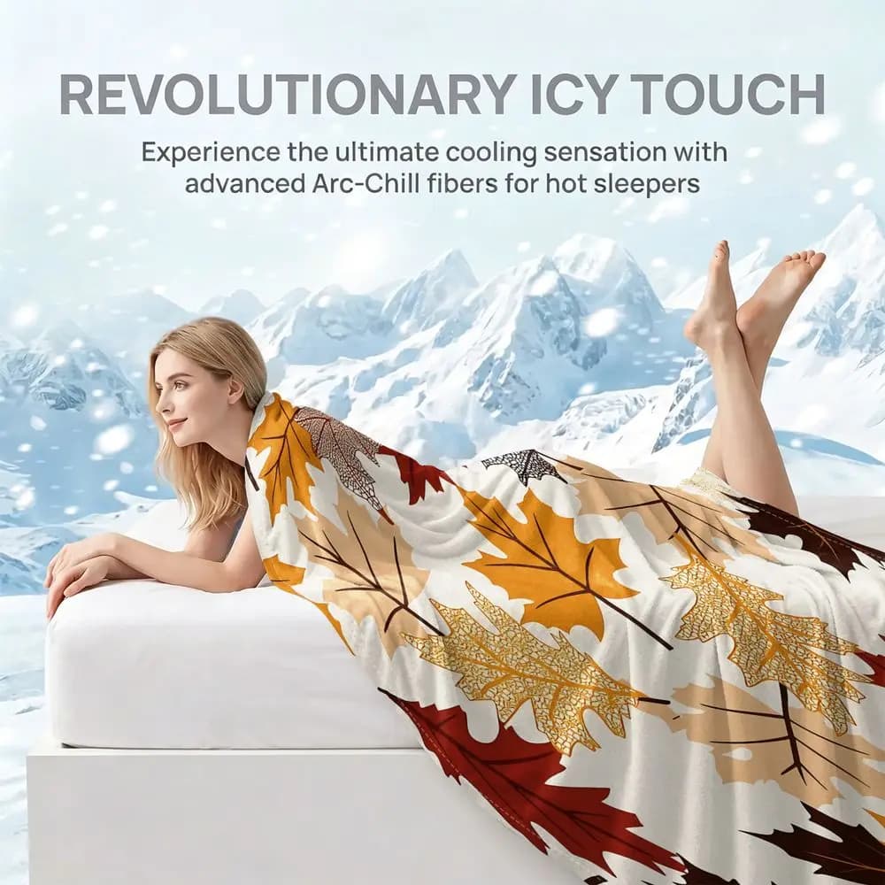 Autumn Maple Leaf Cooling blanket Q MAX greater than 0.3 HD Digital Print Fall Living Room Summer Cool Blanket