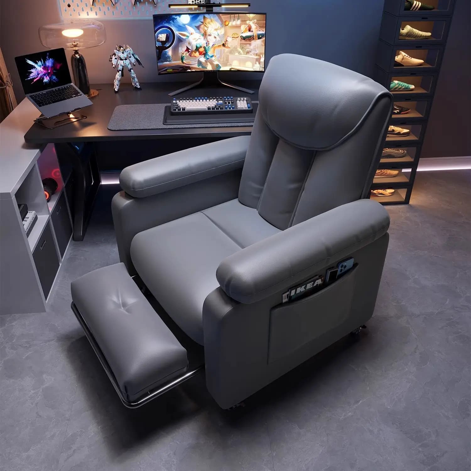 Sedia Girevole Reclinabile a 360° in Pelle PU, Sedia da Ufficio e Gaming Multifunzione per Casa e Ufficio