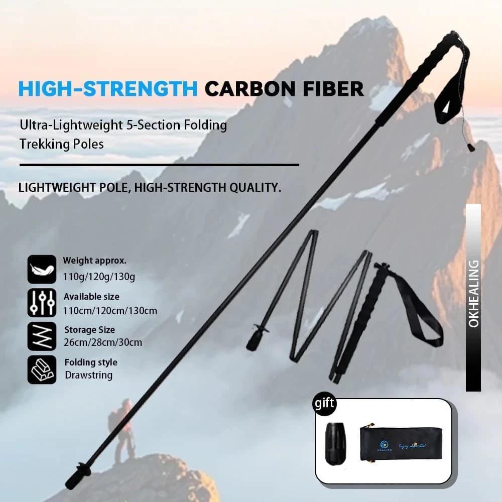 5-Section Foldable Carbon Fiber Trekking Poles Colorful Ultra Light Shock Absorbing Portable Outdoor Hiking Walking Sticks Cane